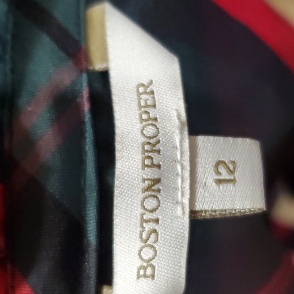 Boston proper red green plaid ruffle plaid long sleeve top - Picture 5 of 6